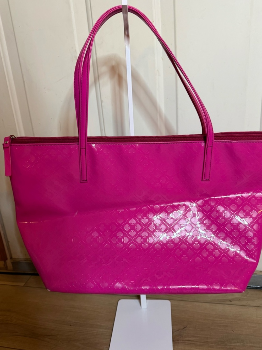 Kate Spade Pink Patent Tote Bag Large Bright Shoulder Bag Statement Purse - Picture 3 of 8